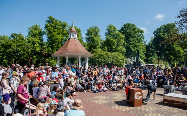 Photo: Chapelfield Gardens band stand with crowd