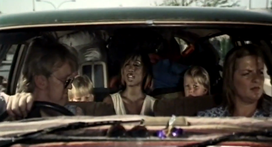 Video thumbnail: Family in a car: mother and father sitting in the front, children sit on the back seat, Beverley Knight sits in between the children